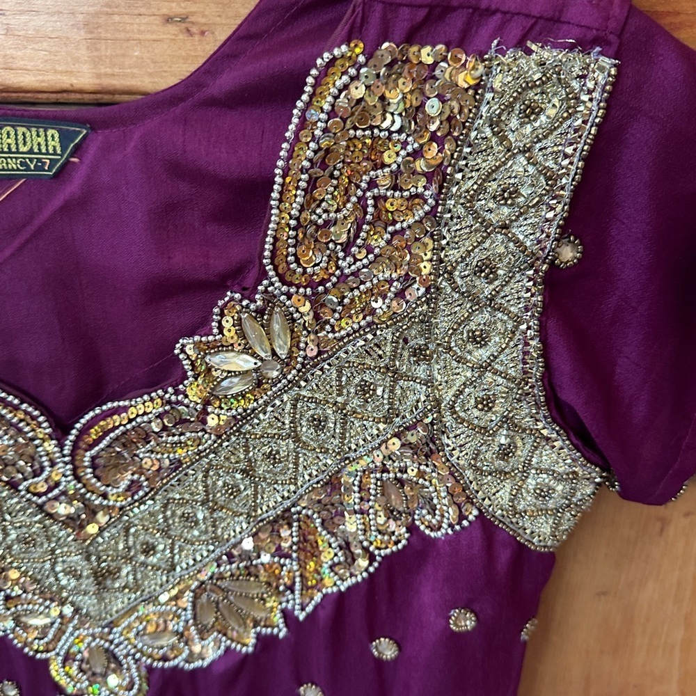 Elegant Purple and Gold Embellished Ethnic Tunic - Picture 2 of 7